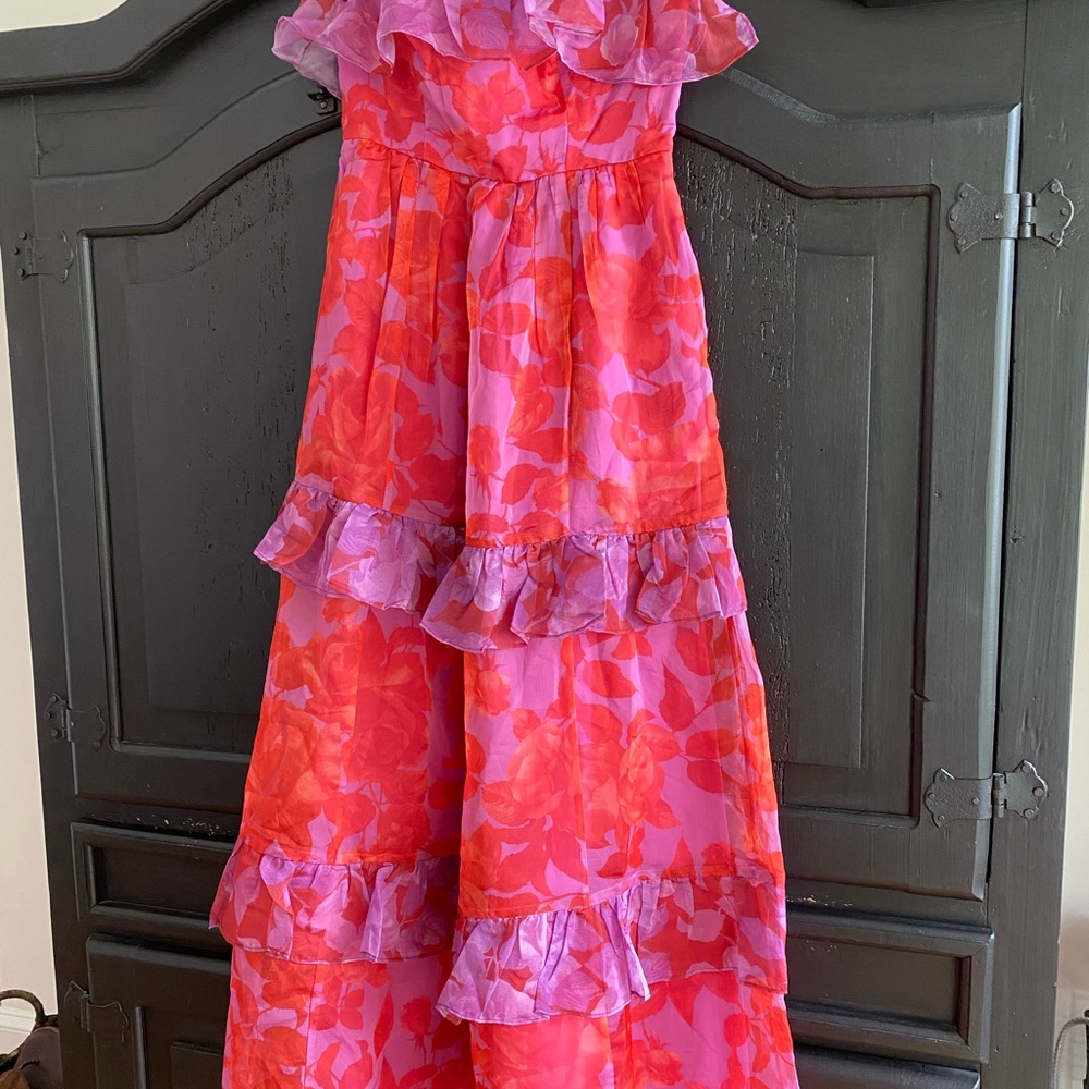 Pink and Red Floral Ruffle Dress